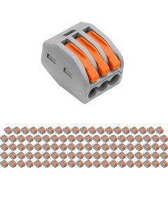 Lasklem - Verbindingsklem - 100 Stuks - 3 Polig met Klemmetjes - Grijs/Oranje