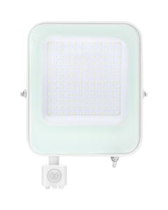 LED Bouwlamp 100 Watt met Sensor - LED Schijnwerper - Aigi Ixi - Helder/Koud Wit 6500K - Waterdicht IP65 - Mat Wit - Aluminium