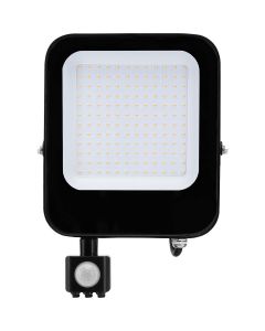 LED Bouwlamp 100 Watt met Sensor - LED Schijnwerper - Aigi Ixi - Natuurlijk Wit 4000K - Waterdicht IP65 - Mat Zwart - Aluminium