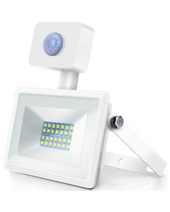 LED Bouwlamp 20 Watt met Sensor - LED Schijnwerper - Aigi Sunny - Helder/Koud Wit 6400K - Waterdicht IP65 - Mat Wit - Aluminium 