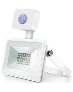 LED Bouwlamp 20 Watt met Sensor - LED Schijnwerper - Aigi Sunny - Natuurlijk Wit 4000K - Waterdicht IP65 - Mat Wit - Aluminium