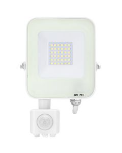 LED Bouwlamp met Bewegingssensor - LED Schijnwerper - Aigi Rekan - 20 Watt - Helder/Koud Wit 6500K - Waterdicht IP65 - Rechthoek - Mat Wit - Aluminium