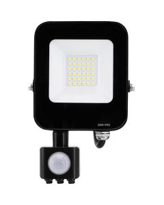 LED Bouwlamp met Bewegingssensor - LED Schijnwerper - Aigi Rekan - 20 Watt - Helder/Koud Wit 6500K - Waterdicht IP65 - Rechthoek - Mat Zwart - Aluminium