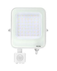 LED Bouwlamp met Bewegingssensor - LED Schijnwerper - Aigi Rekan - 30 Watt - Helder/Koud Wit 6500K - Waterdicht IP65 - Rechthoek - Mat Wit - Aluminium