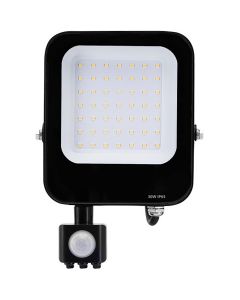 LED Bouwlamp met Bewegingssensor - LED Schijnwerper - Aigi Rekan - 30 Watt - Natuurlijk Wit 4000K - Waterdicht IP65 - Rechthoek - Mat Zwart - Aluminium