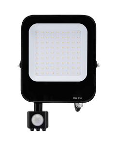 LED Bouwlamp met Bewegingssensor - LED Schijnwerper - Aigi Rekan - 50 Watt - Natuurlijk Wit 4000K - Waterdicht IP65 - Rechthoek - Mat Zwart - Aluminium