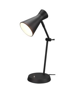 LED Bureaulamp - Tafelverlichting - Trion Ewomi - E27 Fitting - Rond - Mat Zwart - Aluminium