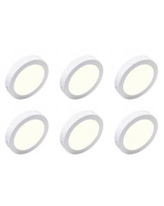 LED Downlight 6 Pack - Opbouw Rond 18W - Natuurlijk Wit 4200K - Mat Wit Aluminium - Ø225mm