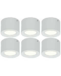 LED Downlight 6 Pack - Opbouw Rond Hoog 5W - Natuurlijk Wit 4200K - Mat Wit Aluminium - Ø105mm