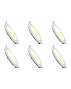 LED Downlight Slim 6 Pack - Inbouw Rond 15W - Warm Wit 2700K - Mat Wit Aluminium - Ø195mm