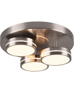 LED Plafondlamp - Plafondverlichting - Trion Franco - 25.5W - Warm Wit 3000K - 3-lichts - Dimbaar - Rond - Mat Nikkel - Aluminium