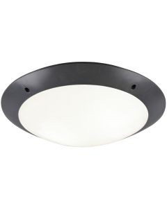 LED Plafondlamp - Trion Camiro - Opbouw Rond - Waterdicht IP54 - E27 Fitting - 2-lichts - Mat Zwart - Kunststof