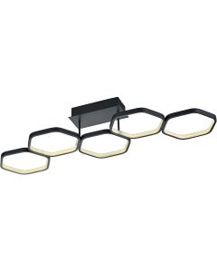 LED Plafondlamp - Trion Vigon - 24W - Warm Wit 3000K -  Dimbaar - Rechthoek - Mat Zwart - Aluminium