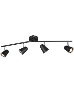 LED Plafondspot - Trion Toluno - 12W - Warm Wit 3000K - 4-lichts - Rechthoek - Mat Zwart - Kunststof