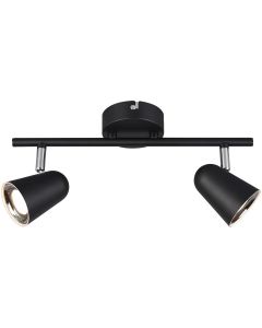 LED Plafondspot - Trion Toluno - 6W - Warm Wit 3000K - 2-lichts - Rechthoek - Mat Zwart - Kunststof