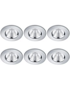 LED Spot - Inbouwspot 6 Pack - Trion Zagrona - 5W - Waterdicht IP65 - Dimbaar - Warm Wit 3000K - Glans Chroom - Aluminium - Rond