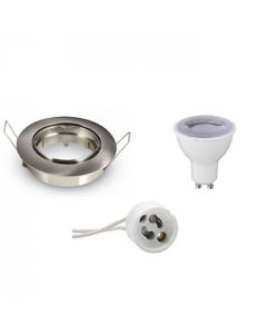 LED Spot Set - GU10 Fitting - Dimbaar - Inbouw Rond - Mat Chroom - 6W - Natuurlijk Wit 4200K - Kantelbaar Ø90mm