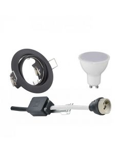 LED Spot Set - GU10 Fitting - Inbouw Rond - Mat Zwart - 4W - Helder/Koud Wit 6400K - Kantelbaar Ø83mm