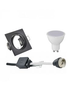 LED Spot Set - GU10 Fitting - Inbouw Vierkant - Mat Zwart - 6W - Natuurlijk Wit 4200K - Kantelbaar 80mm