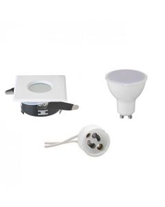 LED Spot Set - GU10 Fitting - Waterdicht IP65 - Inbouw Vierkant - Mat Wit - 4W - Helder/Koud Wit 6400K - 82mm