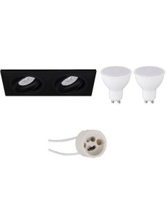 LED Spot Set - Pragmi Borny Pro - GU10 Fitting - Inbouw Rechthoek Dubbel - Mat Zwart - 4W - Warm Wit 3000K - Kantelbaar - 175x92mm