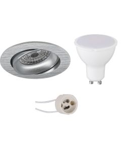 LED Spot Set - Pragmi Delton Pro - GU10 Fitting - Inbouw Rond - Mat Zilver - 4W - Warm Wit 3000K - Kantelbaar - Ø82mm