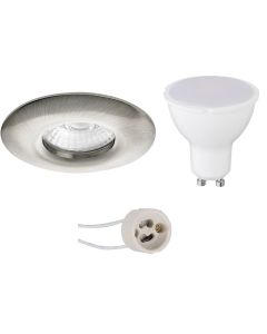 LED Spot Set - Pragmi Luno Pro - Waterdicht IP65 - GU10 Fitting - Inbouw Rond - Mat Nikkel - 4W - Warm Wit 3000K - Ø82mm