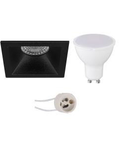 LED Spot Set - Pragmi Pollon Pro - GU10 Fitting - Inbouw Vierkant - Mat Zwart - 4W - Warm Wit 3000K - Verdiept - 82mm