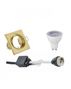 LED Spot Set - Trion - GU10 Fitting - Dimbaar - Inbouw Vierkant - Mat Goud - 6W - Helder/Koud Wit 6400K - Kantelbaar 80mm