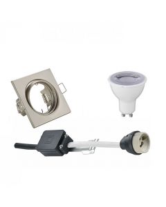 LED Spot Set - Trion - GU10 Fitting - Dimbaar - Inbouw Vierkant - Mat Nikkel - 6W - Warm Wit 3000K - Kantelbaar 80mm