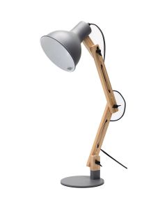 LED Tafellamp - Tafelverlichting - Aigi Julia - E27 Fitting - Rond - Mat Grijs/Bruin - Hout