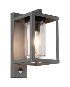 LED Tuinverlichting met Bewegingssensor - Wandlamp Buitenlamp - Trion Lunka - E27 Fitting - Spatwaterdicht IP44 - Rechthoek - Mat Antraciet - Aluminium