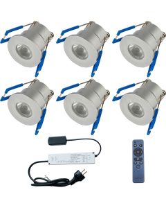 LED Veranda Spot Complete Set - 6 Stuks - 3W - Warm Wit 3000K - Dimbaar - Waterdicht IP65 - Inbouw - Rond - Mat Zilver - Aluminium - 12V