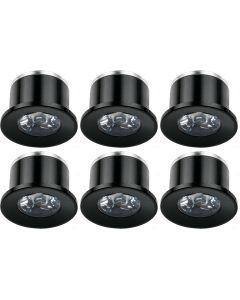 LED Veranda Spot Verlichting 6 Pack - 1W - Warm Wit 3000K - Inbouw - Rond - Mat Zwart - Aluminium - Ø31mm