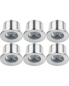 LED Veranda Spot Verlichting 6 Pack - 1W - Warm Wit 3000K - Inbouw - Dimbaar - Rond - Mat Zilver - Aluminium - Ø31mm