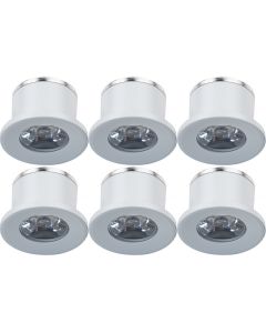 LED Veranda Spot Verlichting 6 Pack - 1W - Warm Wit 3000K - Inbouw - Rond - Mat Wit - Aluminium - Ø31mm