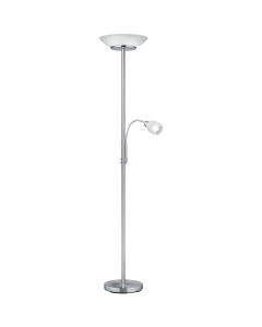 LED Vloerlamp - Trion Germin - E27 Fitting - Rond - Mat Nikkel - Aluminium