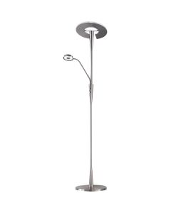 LED Vloerlamp - Trion Qubico - 34W + 5W - Aanpasbare Kleur - 2-lichts - Dimbaar - Rond - Mat Nikkel - Aluminium