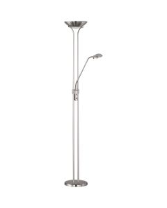 LED Vloerlamp - Trion Spockens - 25W - Warm Wit 3000K - 2-lichts - Dimbaar - Rond - Mat Nikkel - Aluminium