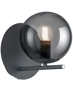 LED Wandlamp - Wandverlichting - Trion Pora - E14 Fitting - Rond - Mat Zwart Rookglas - Aluminium