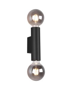 LED Wandlamp - Wandverlichting - Trion Vundon - E27 Fitting - 2-lichts - Rond - Mat Zwart - Aluminium