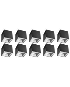 Opbouwspot 10 Pack - Pragmi Cliron Pro - GU10 Fitting - Opbouw Vierkant - Mat Zwart/Zilver - Aluminium - Verdiept - Ø90mm