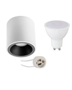 Opbouwspot Set - Pragmi Cliron Pro - GU10 Fitting - Opbouw Rond - Mat Wit/Zwart - 4W - Warm Wit 3000K - Verdiept - Ø90mm