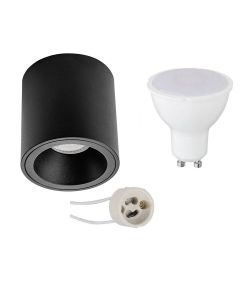 Opbouwspot Set - Pragmi Cliron Pro - GU10 Fitting - Opbouw Rond - Mat Zwart - 4W - Warm Wit 3000K - Verdiept - Ø90mm