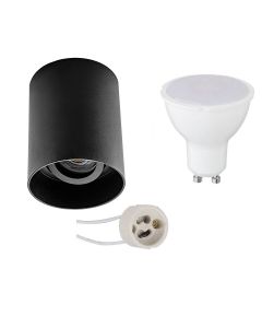 Opbouwspot Set - Pragmi Luxina Pro - GU10 Fitting - Opbouw Rond - Mat Zwart - 4W - Warm Wit 3000K - Verdiept - Kantelbaar - Ø90mm