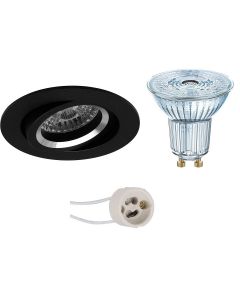 OSRAM - LED Spot Set - Parathom PAR16 927 36D - Pragmi Aerony Pro - GU10 Fitting - Dimbaar - Inbouw Rond - Mat Zwart - 3.7W - Warm Wit 2700K - Kantelbaar - Ø82mm