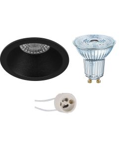 OSRAM - LED Spot Set - Parathom PAR16 927 36D - Pragmi Pollon Pro - GU10 Fitting - Dimbaar - Inbouw Rond - Mat Zwart - 3.7W - Warm Wit 2700K - Verdiept - Ø82mm