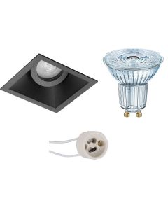 OSRAM - LED Spot Set - Parathom PAR16 927 36D - Pragmi Zano Pro - GU10 Fitting - Dimbaar - Inbouw Vierkant - Mat Zwart - 3.7W - Warm Wit 2700K - Kantelbaar - 93mm