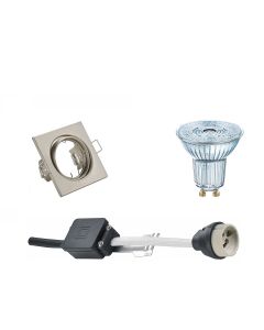 OSRAM - LED Spot Set - Parathom PAR16 930 36D - GU10 Fitting - Dimbaar - Inbouw Vierkant - Mat Nikkel - 5.5W - Warm Wit 3000K - Kantelbaar 80mm