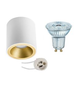 OSRAM - Opbouwspot Set - Parathom PAR16 927 36D - Pragmi Cliron Pro - GU10 Fitting - Dimbaar - Opbouw Rond - Mat Wit/Goud - 3.7W - Warm Wit 2700K - Verdiept - Ø90mm